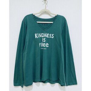 Life is Good Top Womens XL Green Crusher Tee Kindness is Free Graphic Earthy